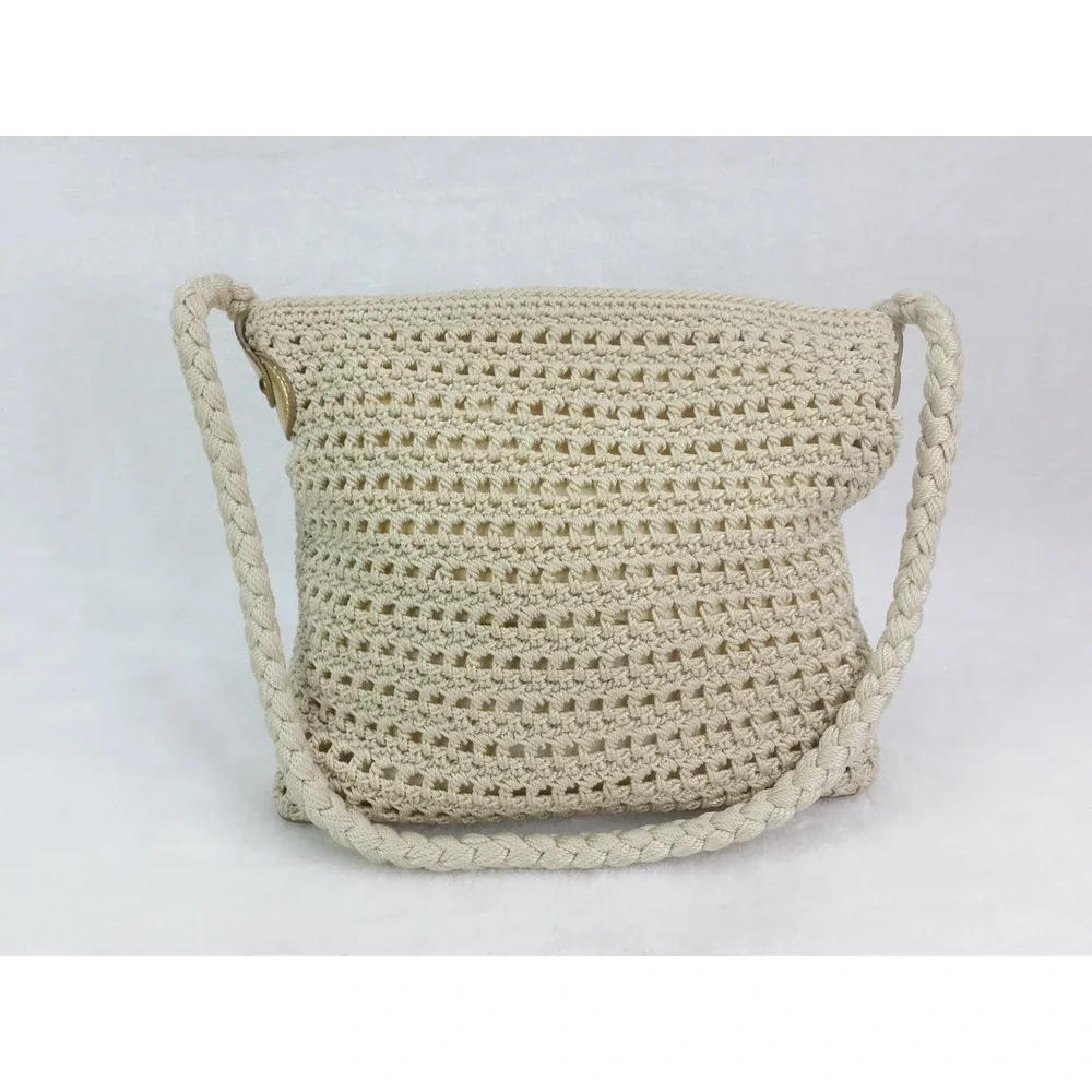 Luxy Woven Knit Bag Purse‎ Shoulder Bag Ivory Gold Cottagecore Vintage